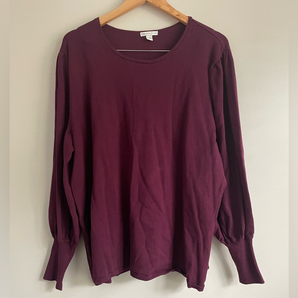 Cato Women’s Long Ballon Sleeve Sweater Plus Size 22/24W Wine Red‎ Pullover